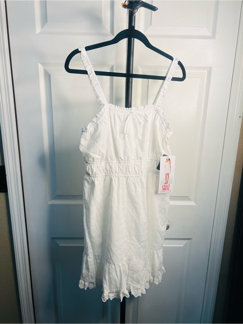 Celebrity Pink White Eyelet Sundress with Ruffled Hem